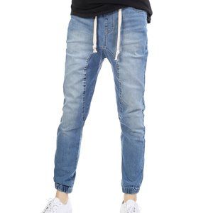Men's Slim Fit Washed Style Denim Joggers Light Indigo